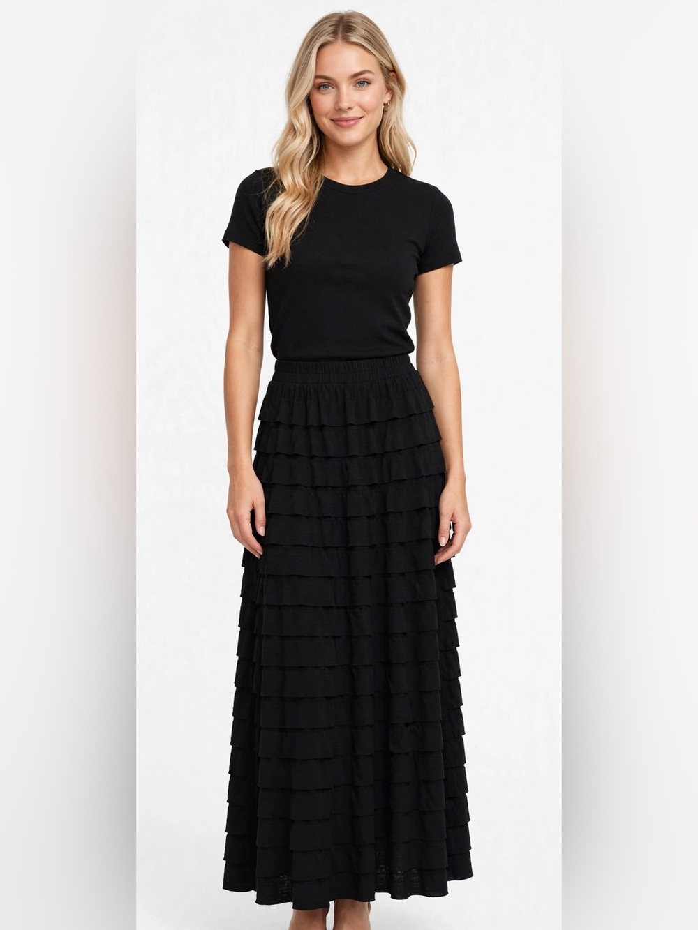 Max Edition Maxi Tiered Skirt in Black Size Large Like New